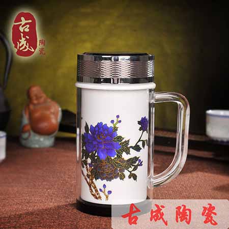 陶瓷養生保溫杯 禮品瓷杯 貼花工藝保溫杯